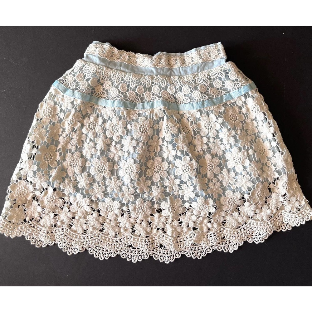 Toddler Light Blue and Floral Lace Crocheted Boho Skirt with Liner-Easter Ready!